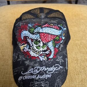 Ed Hardy by Christian Audigier Black Embellished Trucker Hat